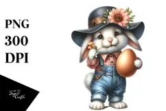 Goofy Bunny with Straw Hat and Big Egg PNG Product Image 1