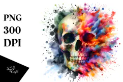Colorful Skull with Flowers, PNG Product Image 1