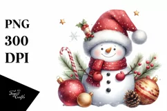 Cute Snowman in Winter Scenery with Christmas Ornaments PNG Product Image 1
