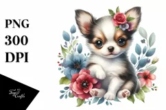 Cute Chihuahua Sitting in Floral Frame | Clipart Product Image 1