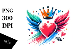 Colorful Heart with Wings and Crown PNG Product Image 1