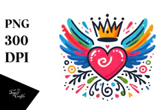 Colorful Heart with Wings and Crown PNG Product Image 1