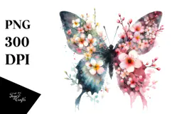 Grungy Butterfly with Spring Flowers PNG Product Image 1