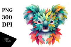 Vibrant Koala with Flowers PNG Product Image 1