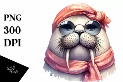 Funny Cute Walrus Portrait with Scarf | Clipart Product Image 3