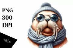 Funny Cute Walrus Portrait with Scarf | Clipart Product Image 3