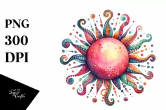 Colorful Watercolor Sun Sticker Clipart Product Image 1