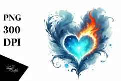 Watercolor Blue Heart with Fire PNG Product Image 1