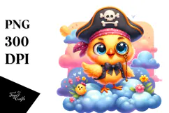 Watercolor Baby Chicken with Pirate Hat PNG Product Image 1