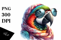 Funny Cute Parrot Portrait with Silk Scarf | Clipart Product Image 1
