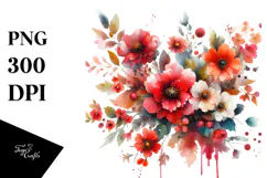 Colorful Watercolor with Red Flowers | Sublimation Clipart Product Image 1