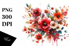 Colorful Watercolor with Red Flowers | Sublimation Clipart Product Image 1