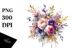 Abstract Watercolor Bouquet Gold Foil Clipart Product Image 1