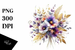 Abstract Watercolor Bouquet Gold Foil Clipart Product Image 1