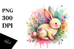 Colorful Pastel Bunny on Splashy Background PNG Product Image 1