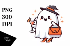 Cute Ghost with Cocktail, Cartoon PNG Product Image 1