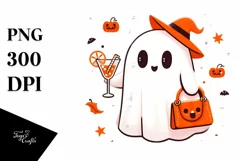 Simple Ghost with Purse Holding Cocktail PNG Product Image 3
