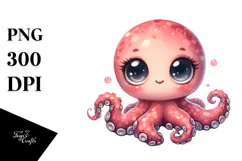 Adorable Baby Octopus Watercolor PNG Product Image 1