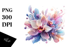 Orchid with Golden Insertions, Watercolor Splash PNG Product Image 1