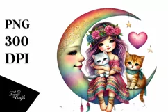 Colorful Boho Kitten and Puppy PNG Product Image 1