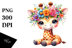 Vibrant Flower Crown Giraffe | Sublimation Clipart Product Image 1