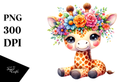 Vibrant Flower Crown Giraffe | Sublimation Clipart Product Image 1