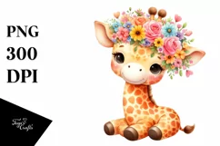 Vibrant Flower Crown Giraffe | Sublimation Clipart Product Image 3