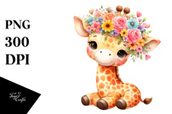 Vibrant Flower Crown Giraffe | Sublimation Clipart Product Image 1