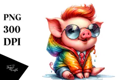 Excited Baby Pig with Raincoat, High-Quality PNG Product Image 1