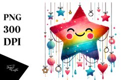 Smiling Watercolor Star with Hearts PNG Product Image 1