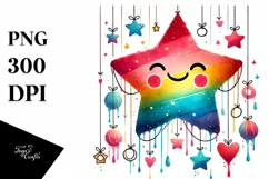 Smiling Watercolor Star with Hearts PNG Product Image 1