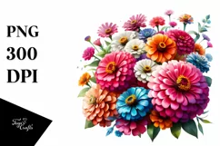 Colorful Zinnia Bouquet | Sublimation | Clipart Product Image 1