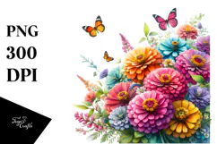 Colorful Vibrant Zinnia Bouquet | Sublimation Clipart Product Image 1
