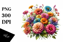 Watercolor Bouquet Zinnia Clipart Product Image 3