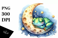 Colorful Baby Frog Sleeping on Moon Clipart Product Image 3