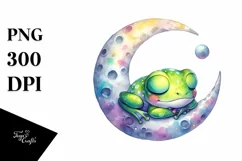 Colorful Baby Frog Sleeping on Moon Clipart Product Image 3