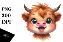 Funny Baby Face Highland Cow PNG Product Image 1