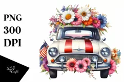 Watercolor Car with Flowers Clipart Product Image 3