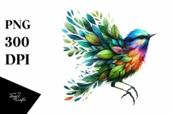 Abstract Vibrant Bird with Leaf Body PNG Product Image 1