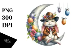 Watercolor Bunny with Jeans and Hat, Transparent PNG Product Image 1