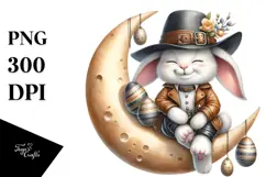Watercolor Smiling Bunny with Leather Hat PNG Product Image 1