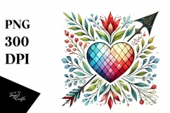 Washed Watercolor Heart with Arrow, PNG Product Image 1
