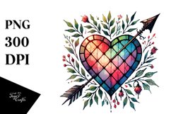 Washed Watercolor Stained Heart with Arrow Product Image 1