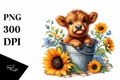 Cute Baby Highland Cow with Party Hat, PNG Product Image 1