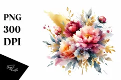 Abstract Watercolor Bouquet Gold Foil Clipart Product Image 1
