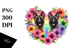 Cute Malinois with Rainbow Flowers, Transparent PNG Product Image 1
