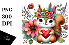 Cute Boho Squirrel Sitting on Flower PNG Product Image 1