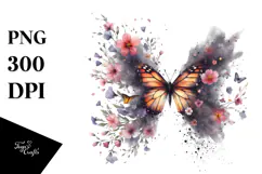 Grungy Butterfly with Spring Flowers PNG Product Image 1