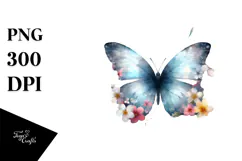 Grungy Butterfly with Spring Flowers PNG Product Image 1