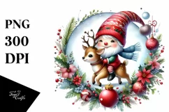 Vibrant Watercolor Christmas Gnome Riding a Deer PNG Product Image 3
